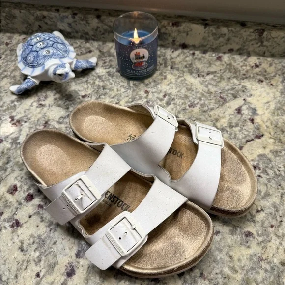 Birkenstock White Double Strap Sandals - Picture 1 of 9